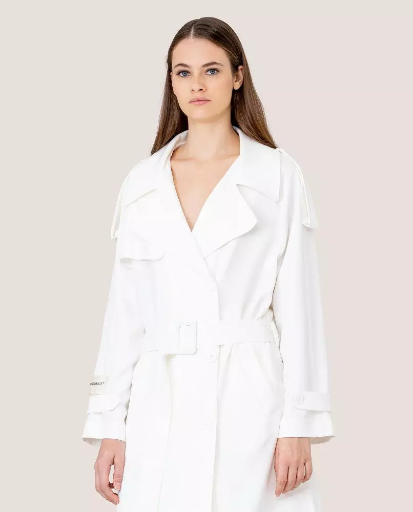 Chic Double-Breasted White Trench Coat