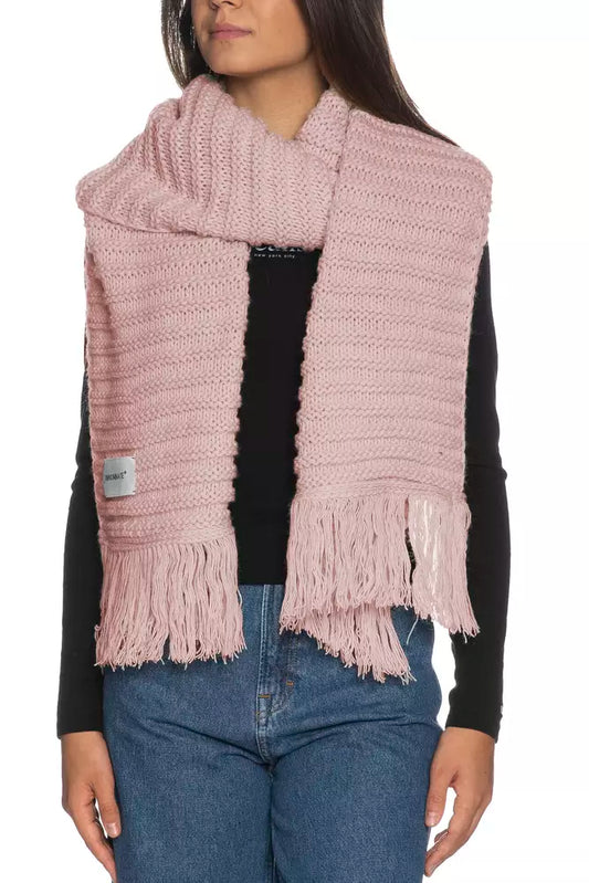 Elegant Long Knit Fringed Scarf in Blush Pink