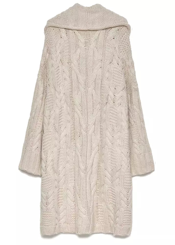 Chic Open Knit Long Dress with Front Pockets in White