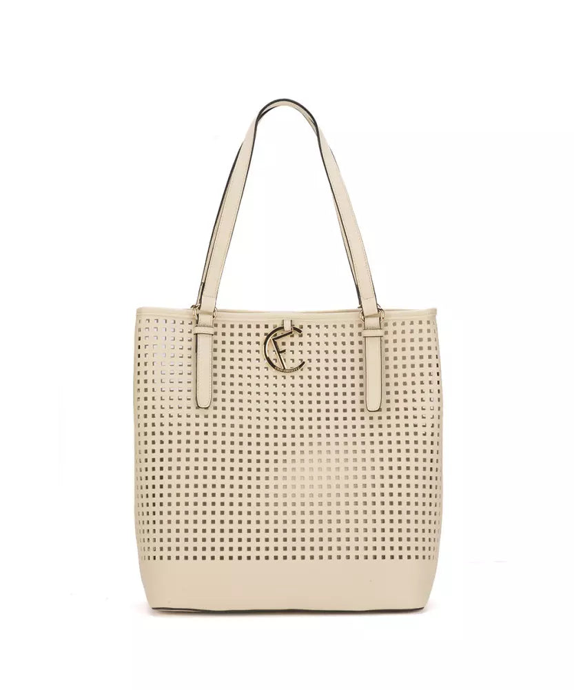 Elegant White Perforated Handbag