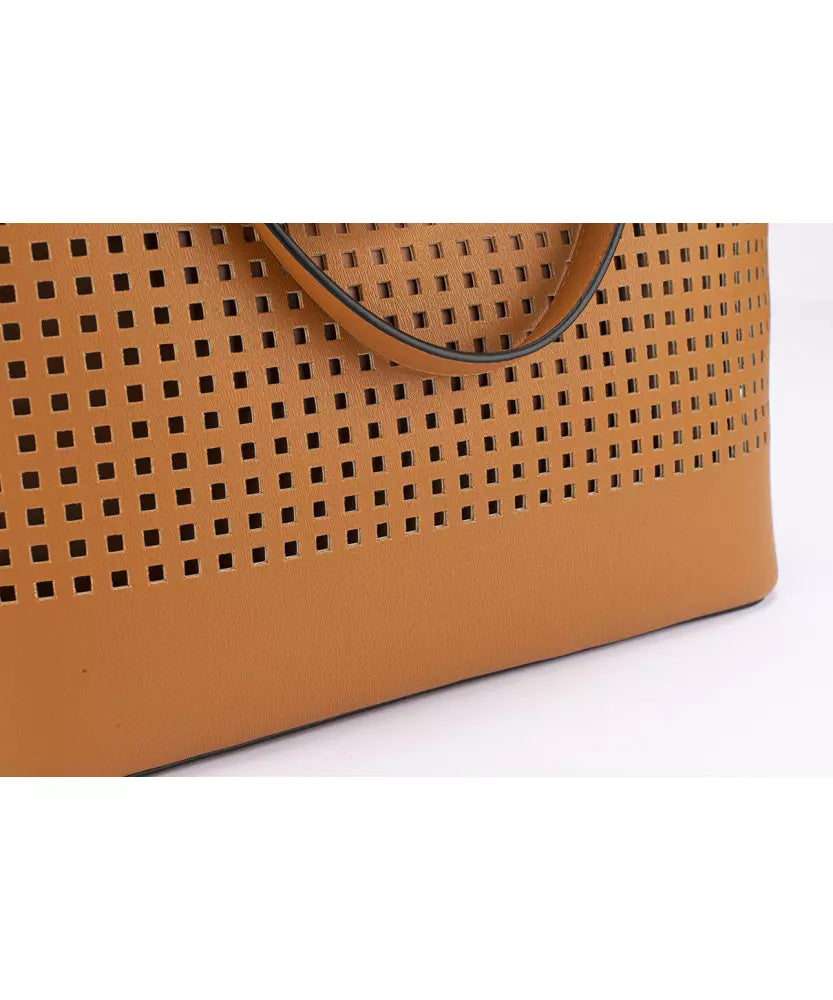 Chic Faux Leather Woven Tote with Clutch