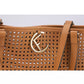 Chic Faux Leather Woven Tote with Clutch
