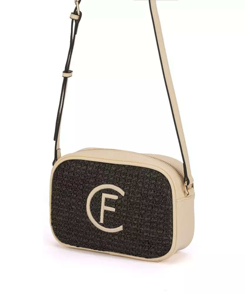 Elegant Black Canvas Shoulder Bag with Chic Accents