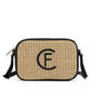 Chic Beige Canvas Shoulder Bag with Golden Accents