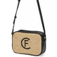 Chic Beige Canvas Shoulder Bag with Golden Accents
