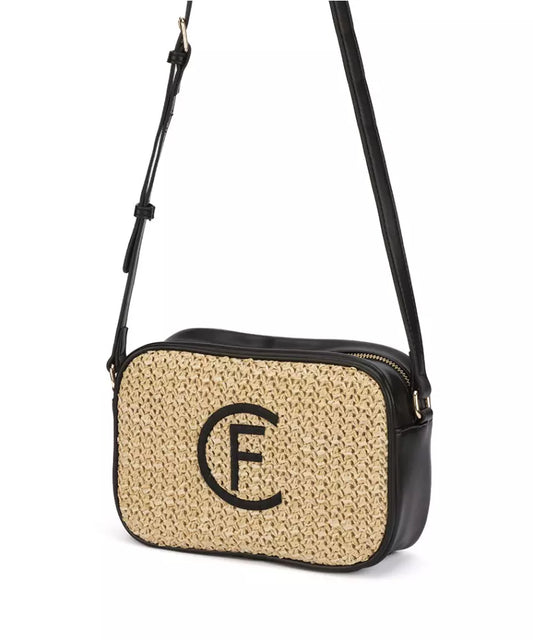 Chic Beige Canvas Shoulder Bag with Golden Accents