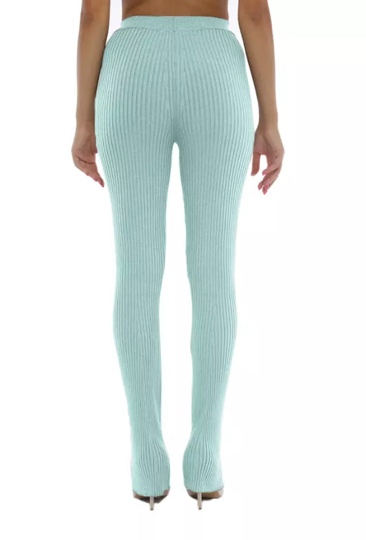 Elegant Ribbed Knit Flared Trousers