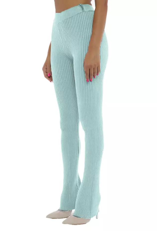 Elegant Ribbed Knit Flared Trousers