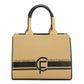 Beige Fabric Shopper with Faux Leather Handles