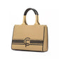 Beige Fabric Shopper with Faux Leather Handles