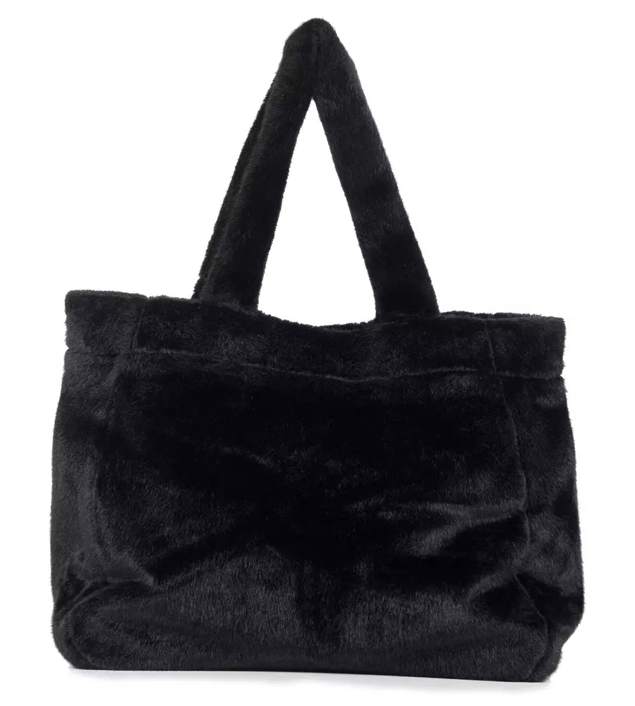 Elegant Faux Fur Shopper Bag with Embroidered Logo