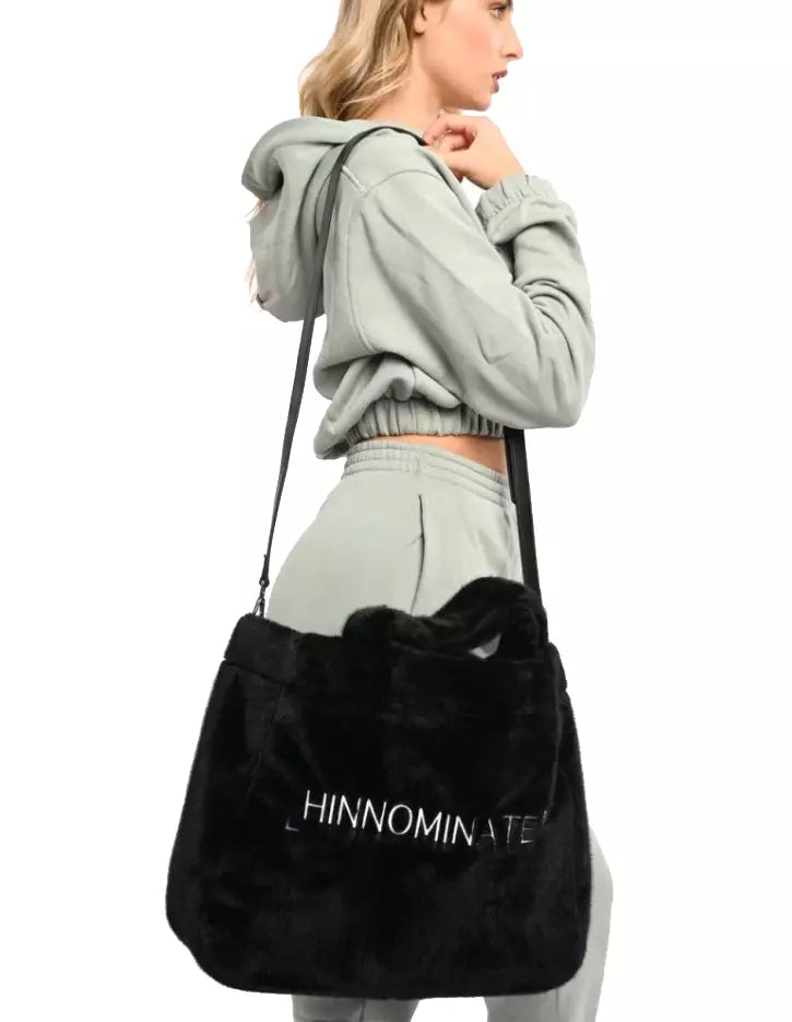 Elegant Faux Fur Shopper Bag with Embroidered Logo