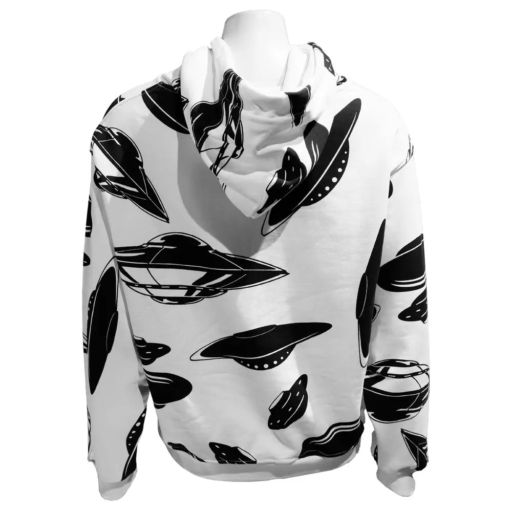 White UFO Print Cotton Sweatshirt with Pink Logo