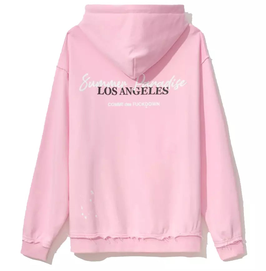 Chic Pink Cotton Hooded Sweatshirt with Palm Print