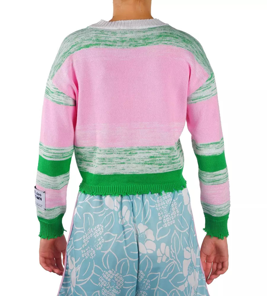 Pink Viscose Blend Crewneck Statement Sweater