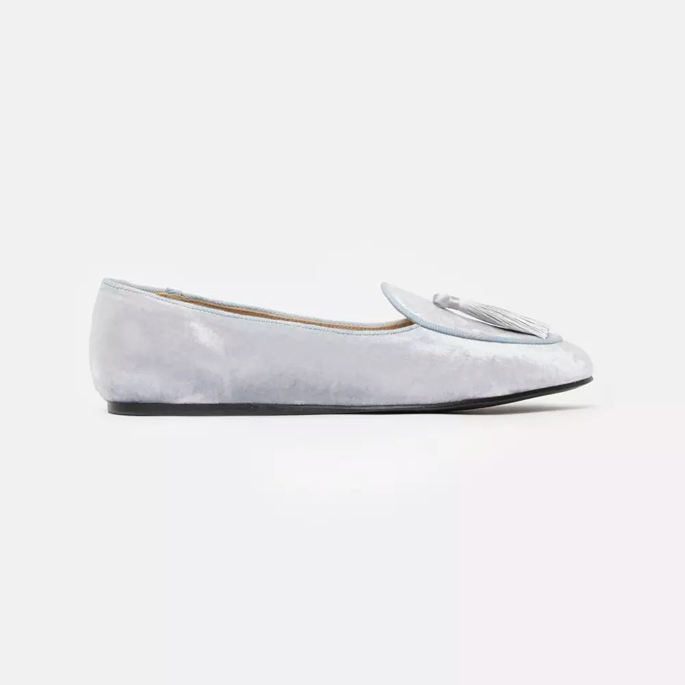 Elegant Silver Velvet Flats with Tassel Detail