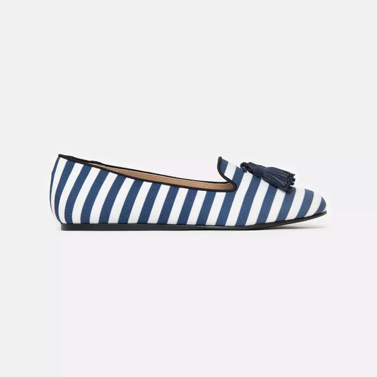 Elegant Striped Silk Moccasins with Suede Tassel