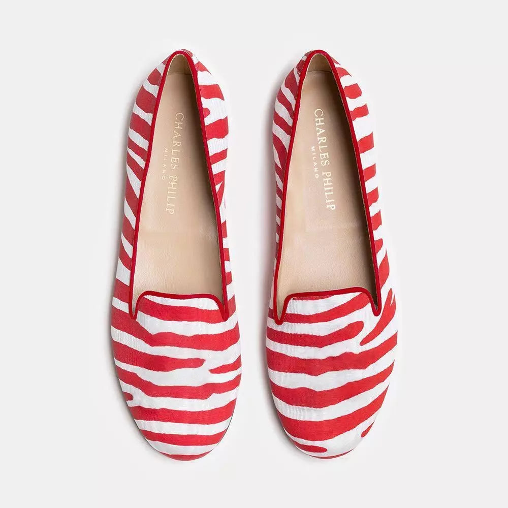 Zebra Print Silk Loafers with Tassels