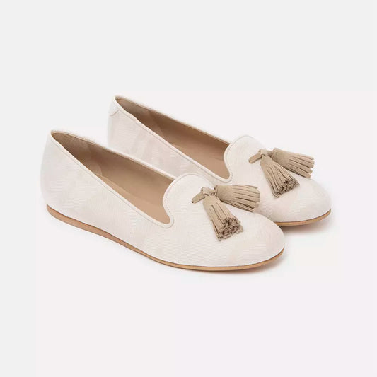 Elegant Beige Silk Tassel Loafers