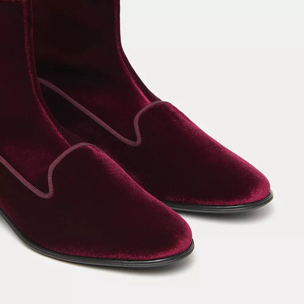 Velvet Ankle Boots in Burgundy Pink