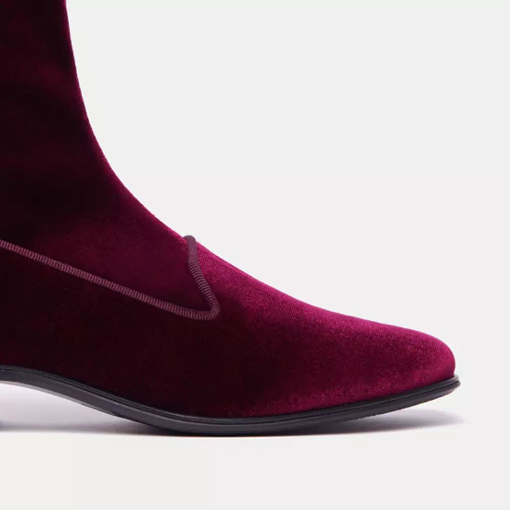 Velvet Ankle Boots in Burgundy Pink