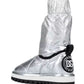Chic Silver-Tone Ankle Boots with Logo Applique