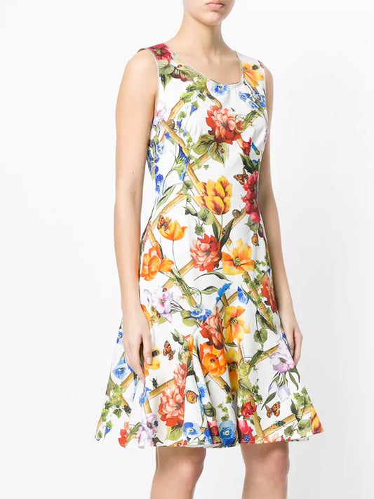 Elegant Floral Cotton Blend Dress