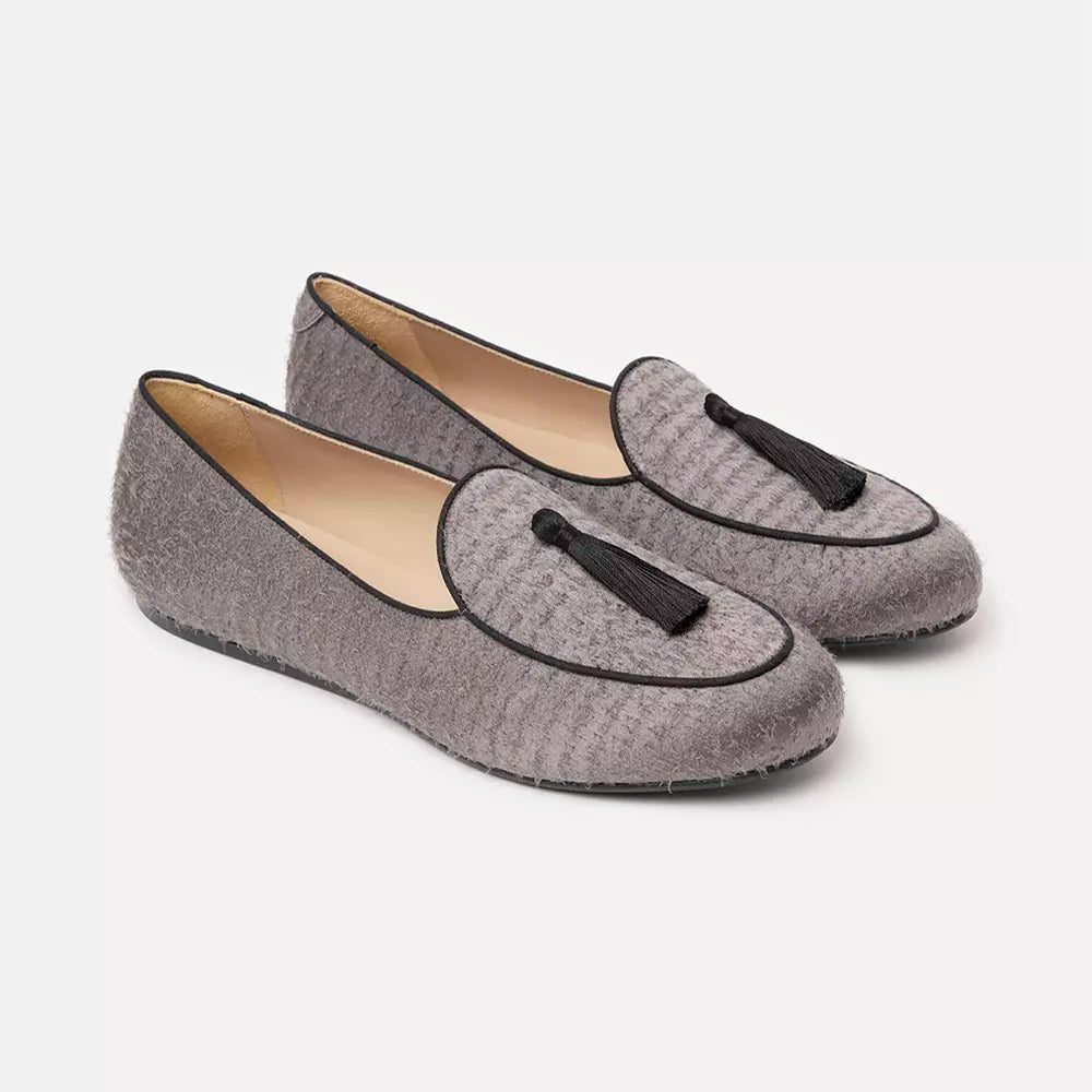 Elegant Textured Gray Slip-On Loafers