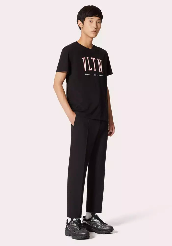 Elegant VLTN Crewneck Cotton T-Shirt in Black