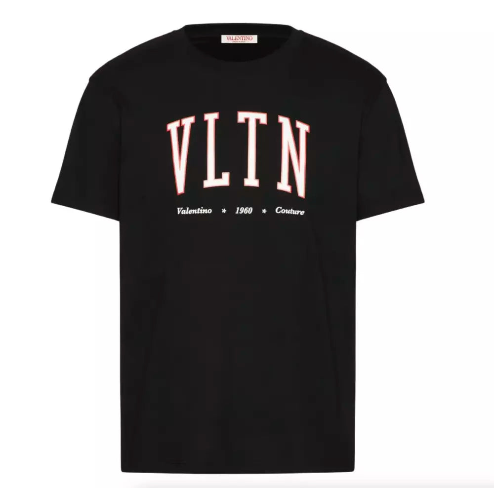 Elegant VLTN Crewneck Cotton T-Shirt in Black