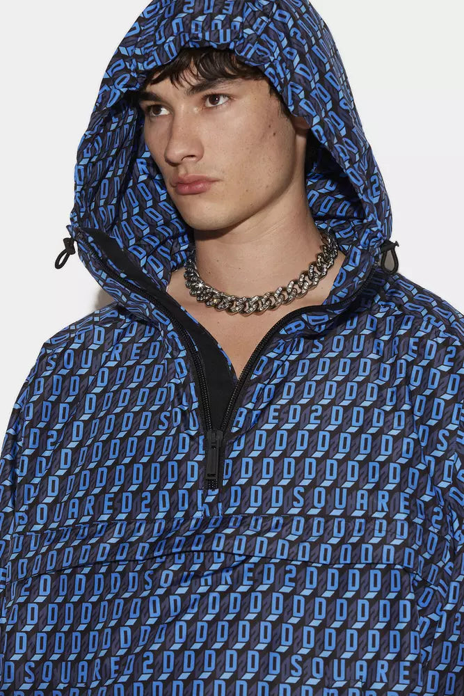 Elegant Nylon Hooded Jacket in Blue