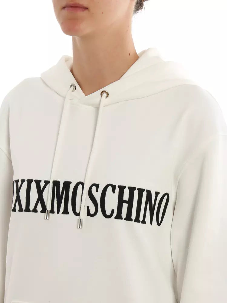 Chic White Cotton Hoodie with Contrast Print