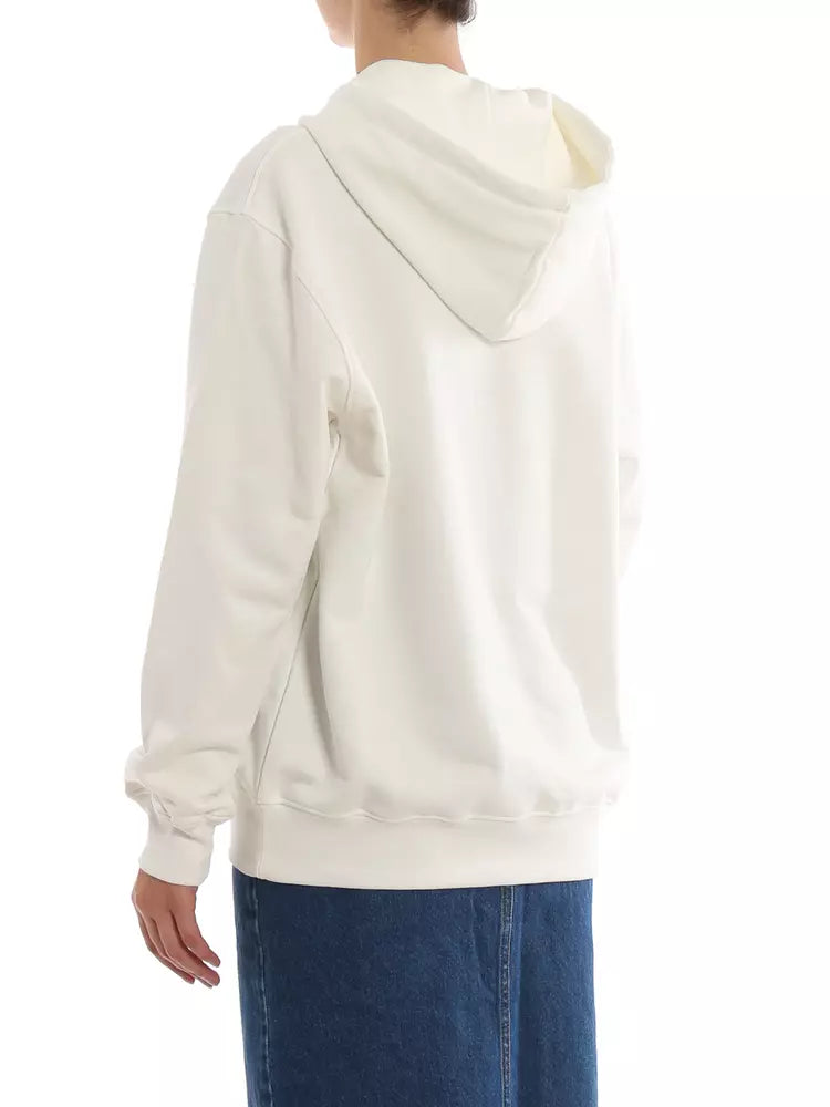 Chic White Cotton Hoodie with Contrast Print