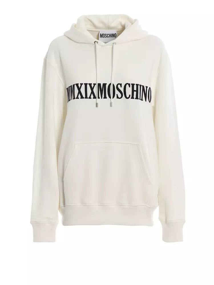 Chic White Cotton Hoodie with Contrast Print