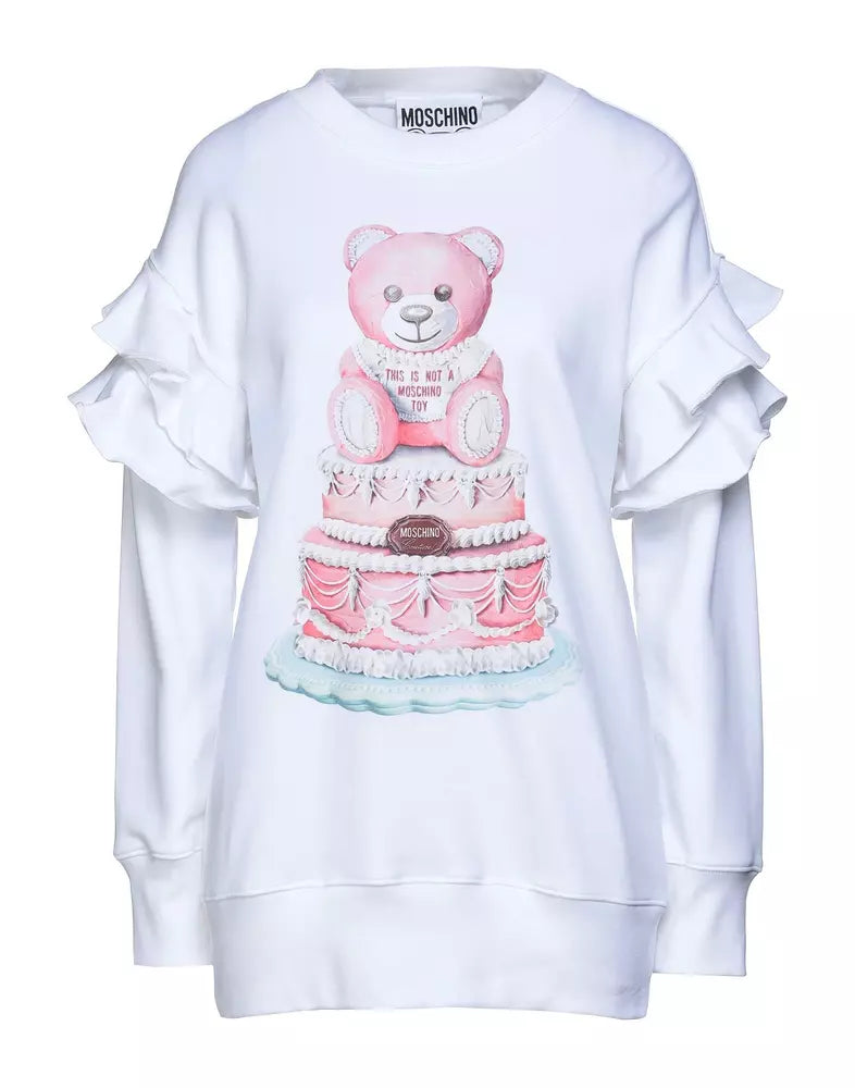 Elegant White Cotton Sweatshirt with Brand Print