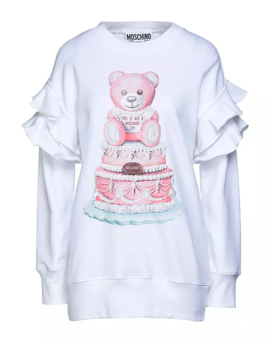 Elegant White Cotton Sweatshirt with Brand Print