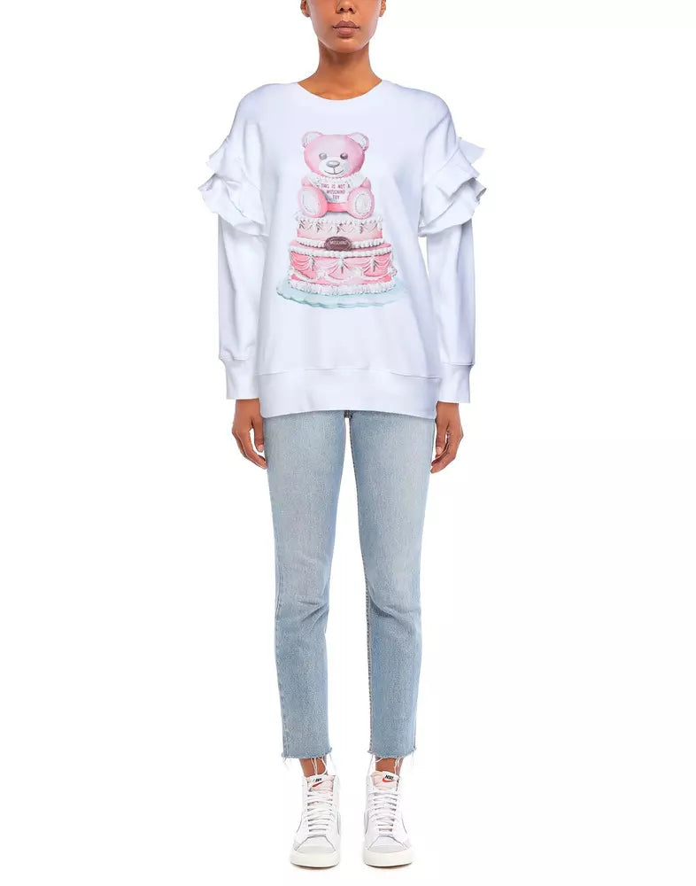 Elegant White Cotton Sweatshirt with Brand Print