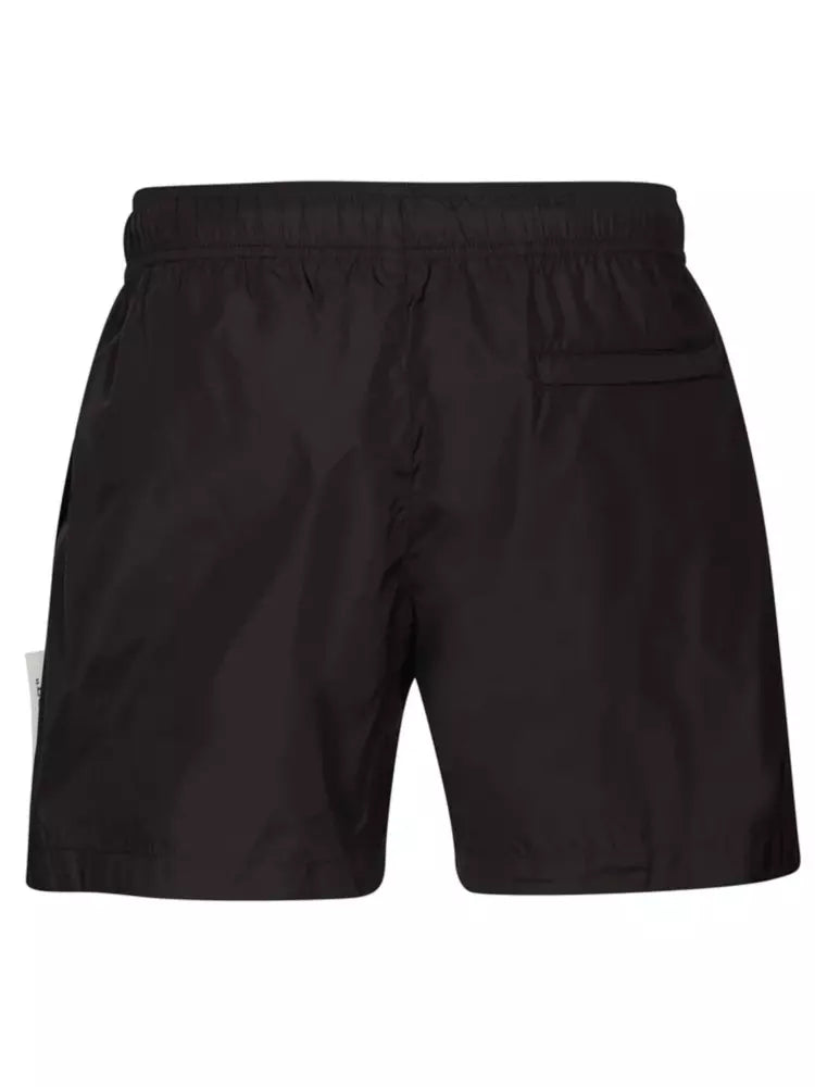 Chic Black Pocketed Swim Shorts with Logo Detail