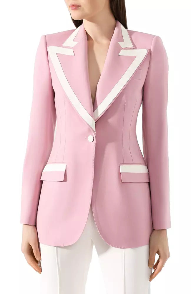 Elegant Wool Blend Silk-Trim Jacket