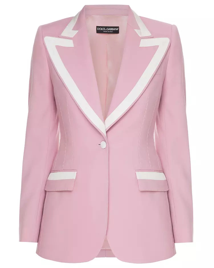 Elegant Wool Blend Silk-Trim Jacket