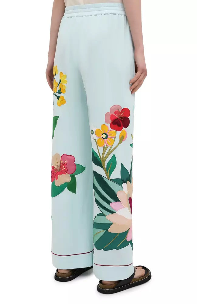 Floral Embroidered Silk Trousers