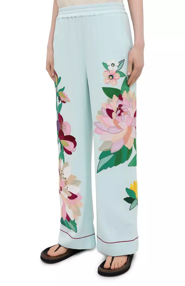 Floral Embroidered Silk Trousers