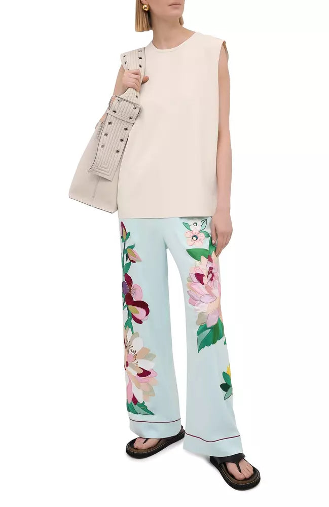 Floral Embroidered Silk Trousers