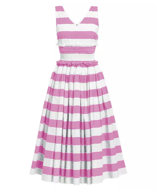 Elegant Pink Striped Cotton Dress