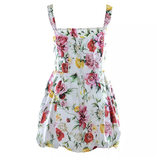 Floral Print Strapped Short Dress