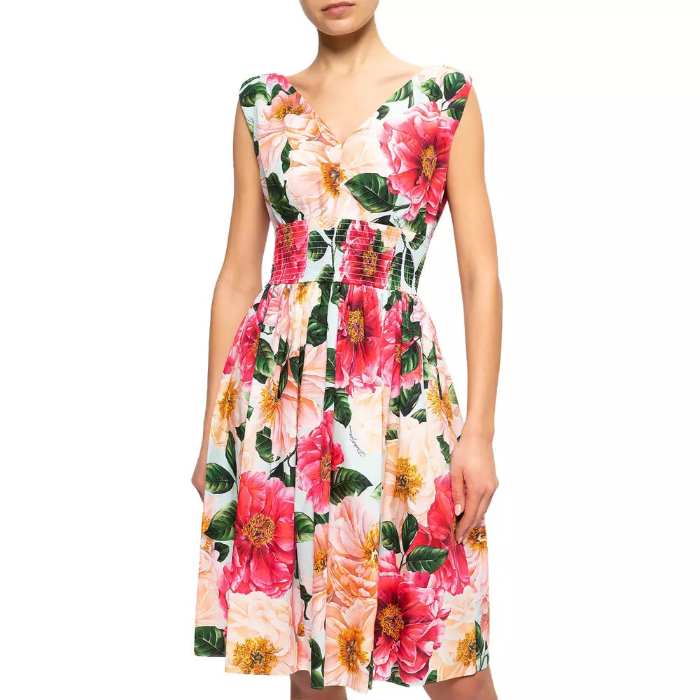 Elegant Floral V-Neck Cotton Dress