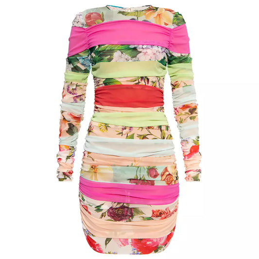 Floral Elegance Silk Dress with Hidden Zip