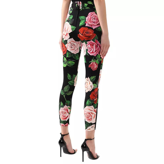 Elegant Rose Print Silk Pants - Slim Fit