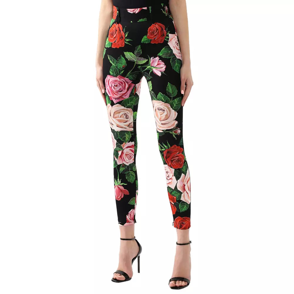 Elegant Rose Print Silk Pants - Slim Fit