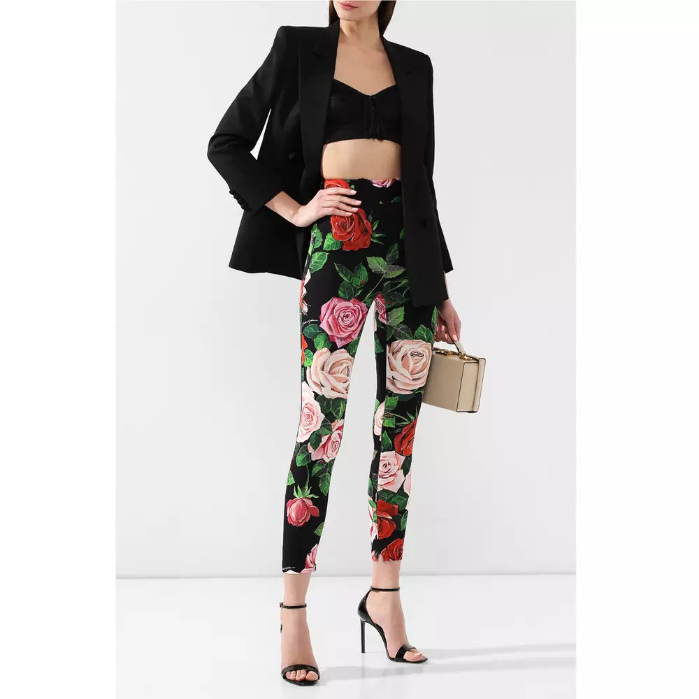 Elegant Rose Print Silk Pants - Slim Fit